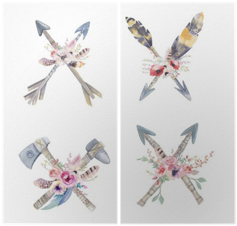 Watercolor Colorful Ethnic Set Of Arrows And Flowers - Native American Arrow Stock (400x400), Png Download