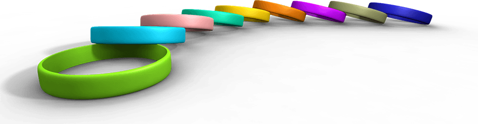 Silicone Wristbands In A Variety Of Colors - Glow In The Dark Rainbow Wristbands (938x243), Png Download