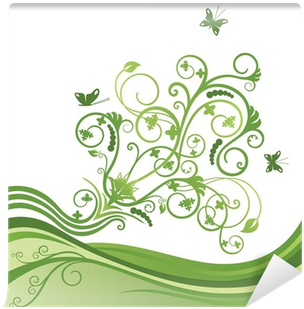 Green Elegant Flower And Butterfly Border Wall Mural - Green Butterfly Border (400x400), Png Download