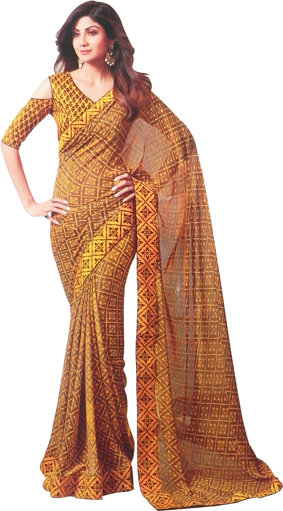 Shilpa Shetty Saree Green (1600x1800), Png Download