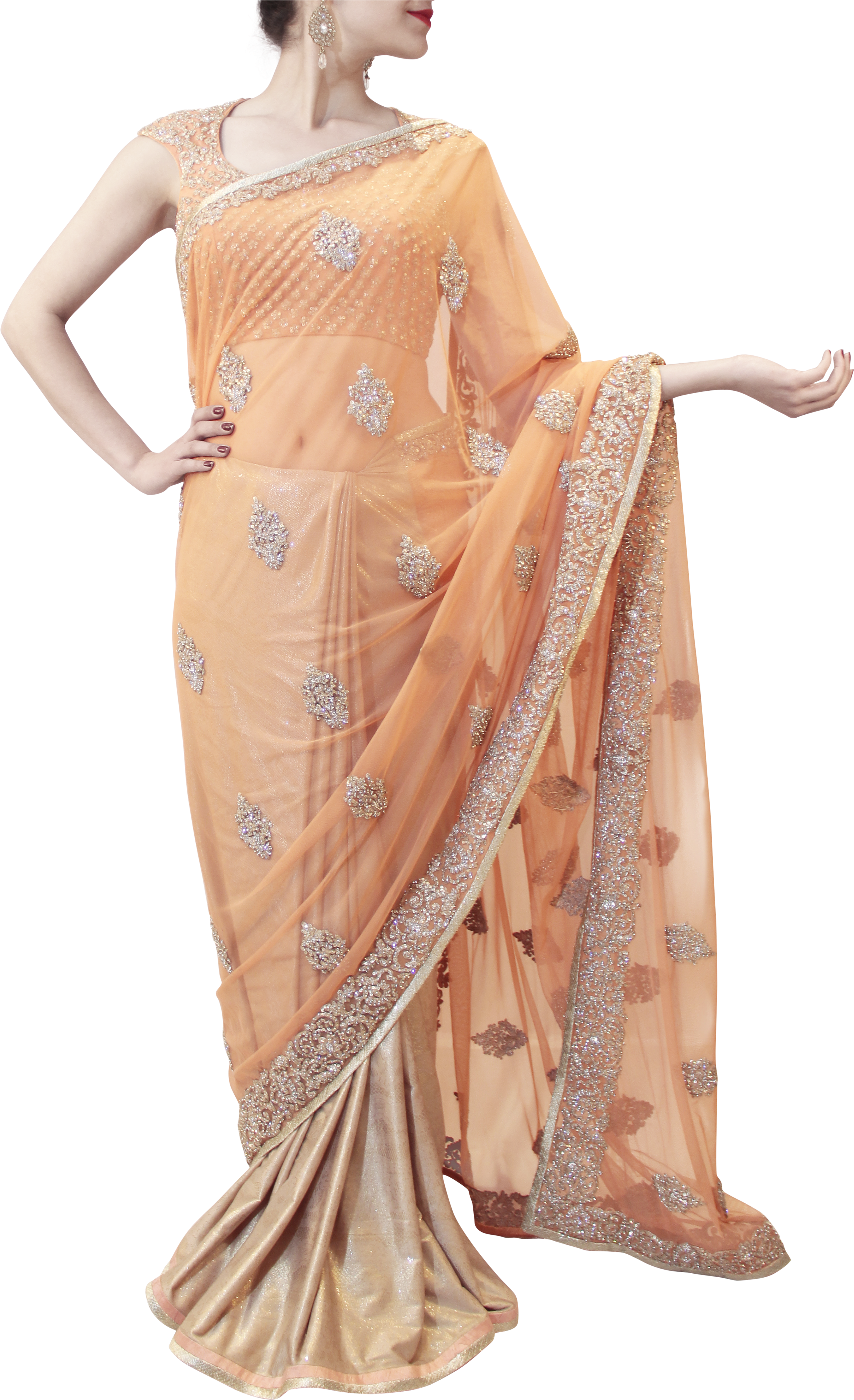 Peach Saree - Sari (3456x3960), Png Download