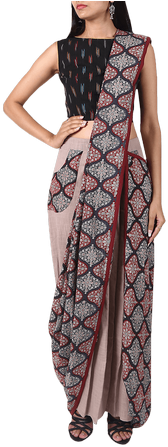 Lavender Pure Cotton Stitched Saree With Detachable - Sari (310x455), Png Download