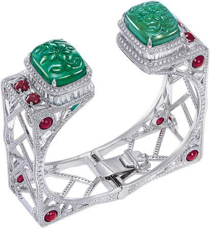 Carved Emerald, Ruby And Diamond Bangle - Ruby And Diamond Bangle (640x640), Png Download