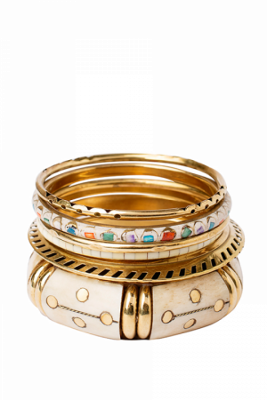 Off White Gold Dotted Bangles - Bangle (300x450), Png Download