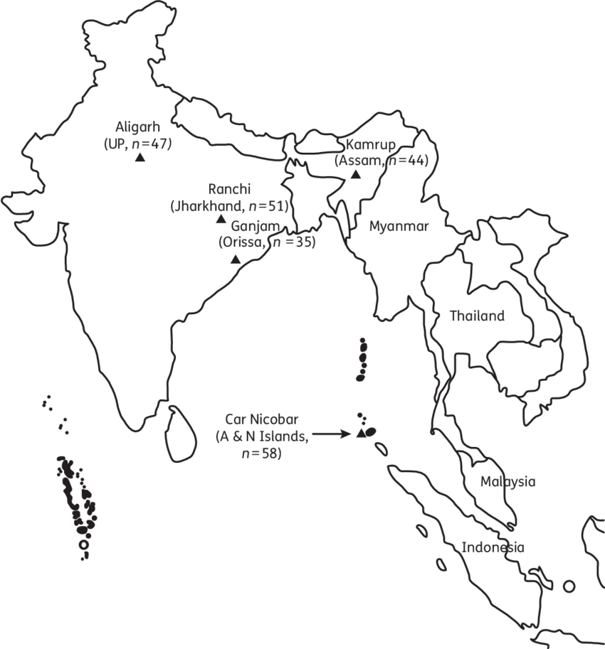 Map Of India Showing The Parasite Collection Sites - Black And White Maps Of South East Asia (850x913), Png Download