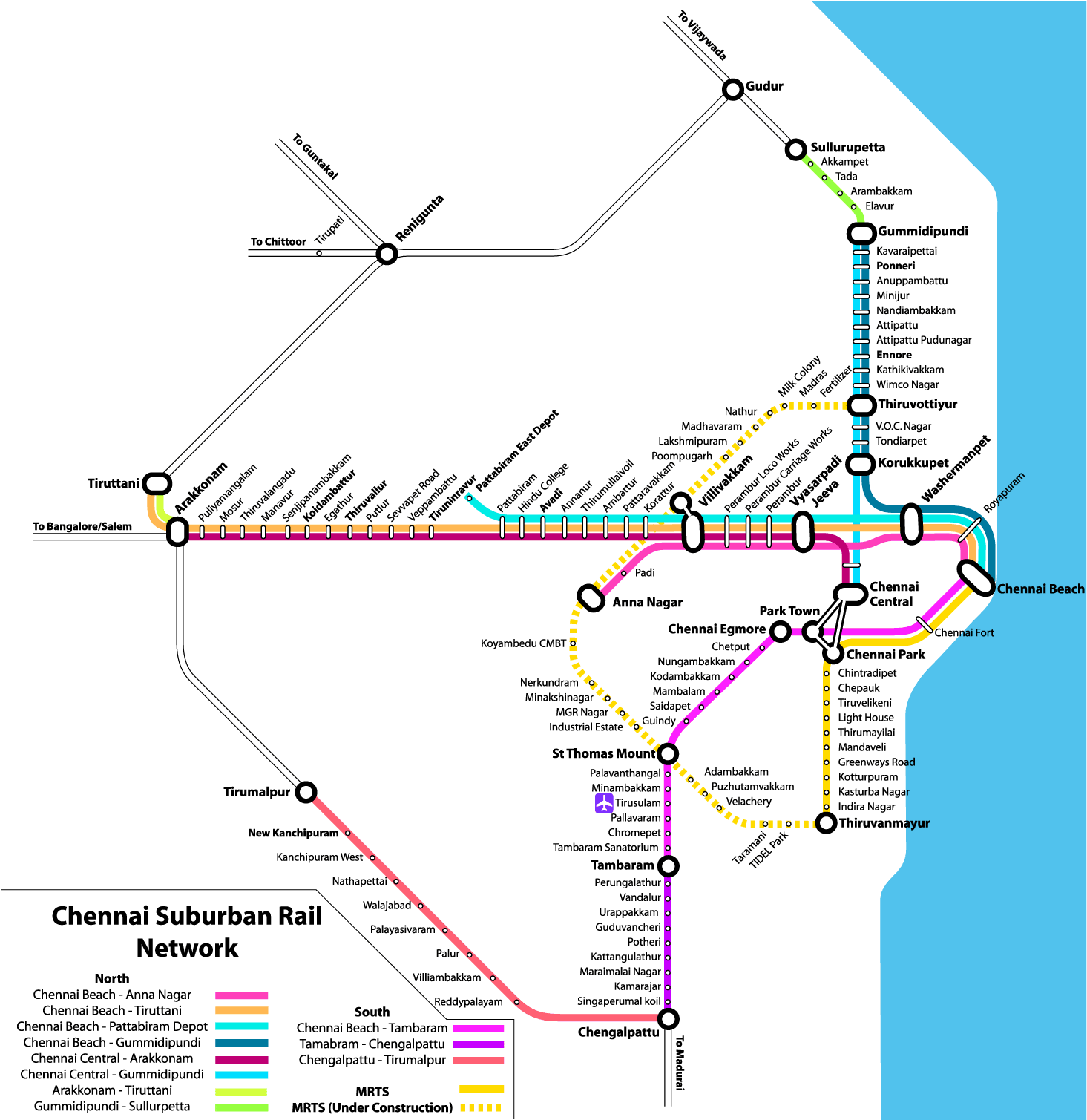 Chennai India Train / Rail Map - Chennai Electric Train Route (1500x1508), Png Download