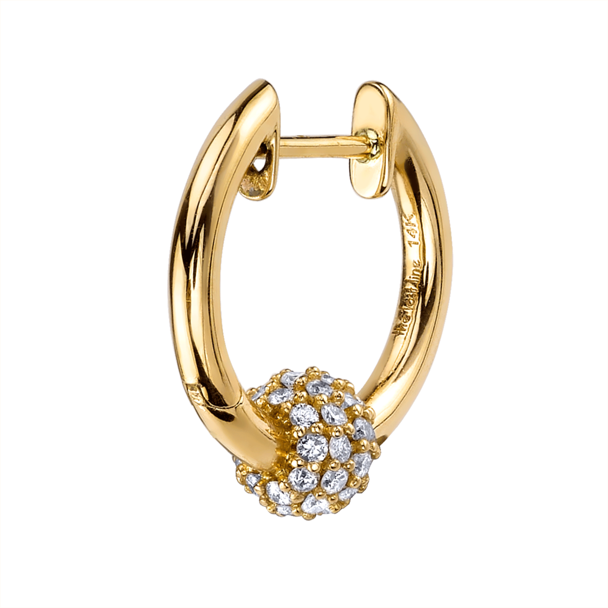 Diamond Sphere Hoop Earring - Diamonds In A Line Hoop Gold Earrings (1200x1200), Png Download