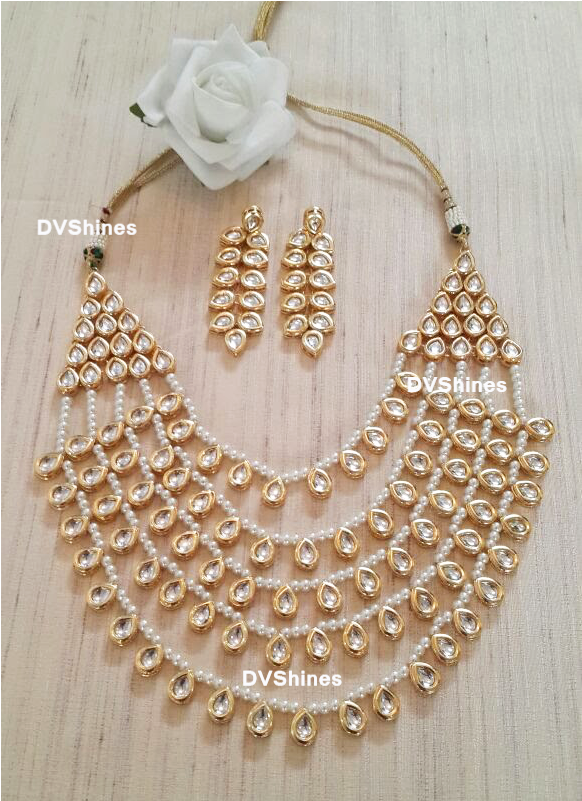 Beautiful Layered Kundan Necklace Set Kundan Haar,ethnic - Kundan (800x800), Png Download