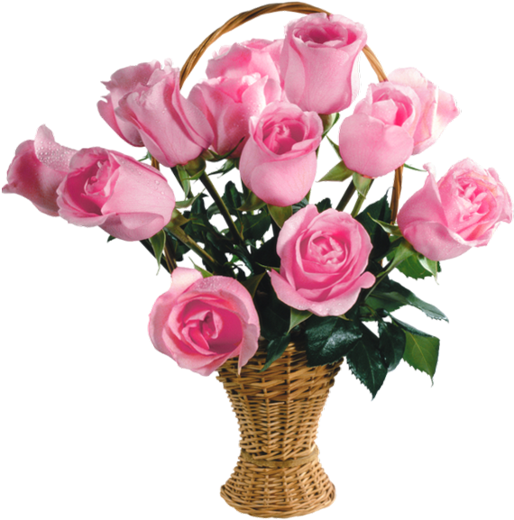 Transparent Pink Roses Basket Png Picture - Basket Of Flowers Png (602x617), Png Download