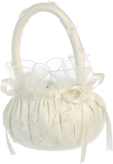 Matte Satin Flower Girl Basket With Pearl Centered - Flower Girl Basket Png (400x600), Png Download