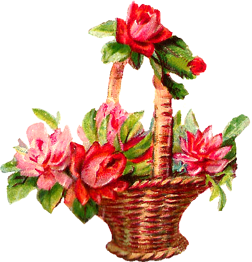 Red Rose Flower Basket - Flower Roses (567x570), Png Download