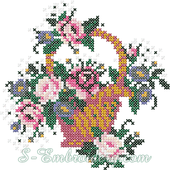 10087 Cross Stitch Flower Basket Embroidery - Cross Stitch Flower Basket Designs (350x350), Png Download