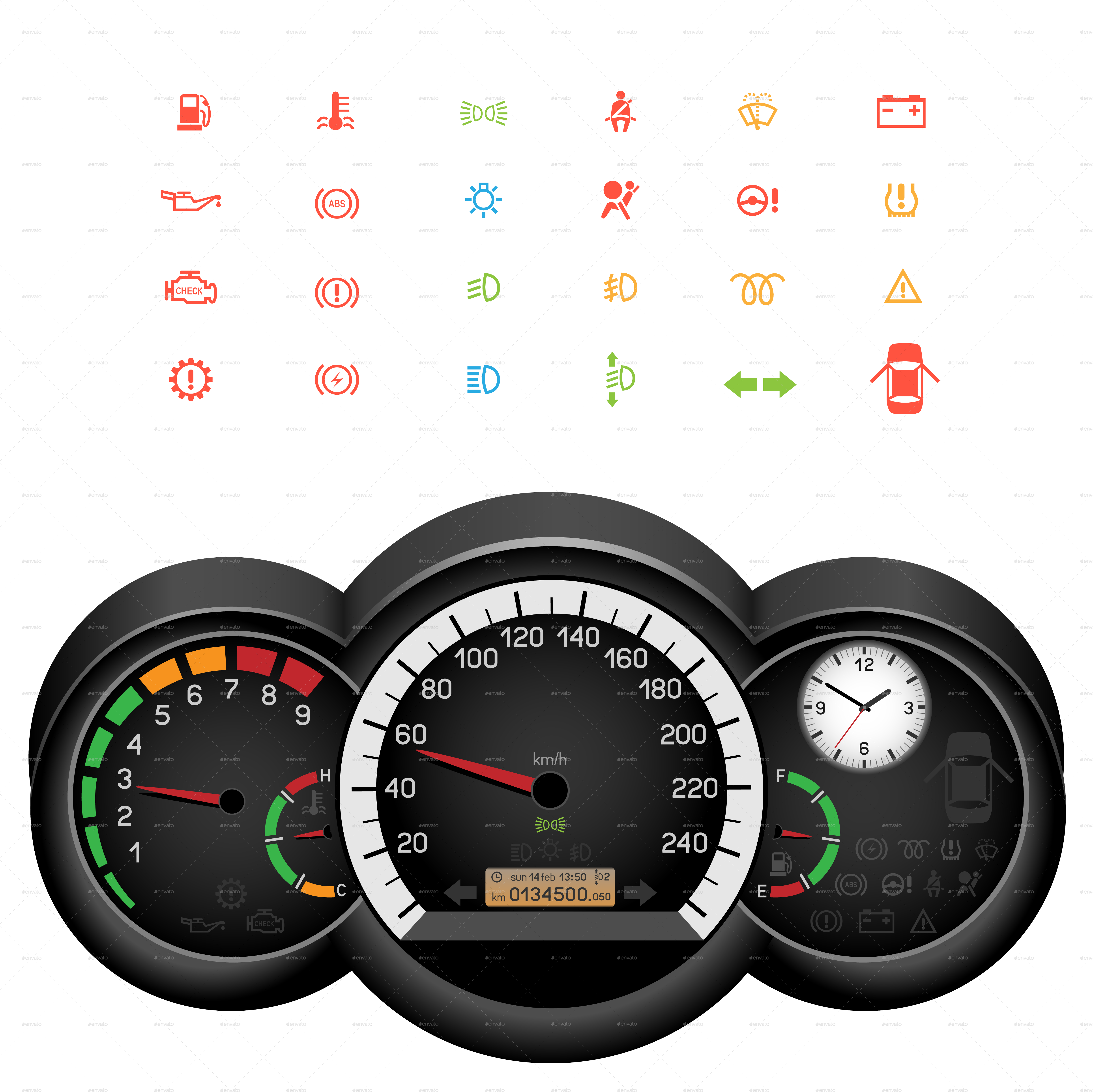Car Speedometer Night Panel - Car Dashboard Icon Png (4961x4961), Png Download
