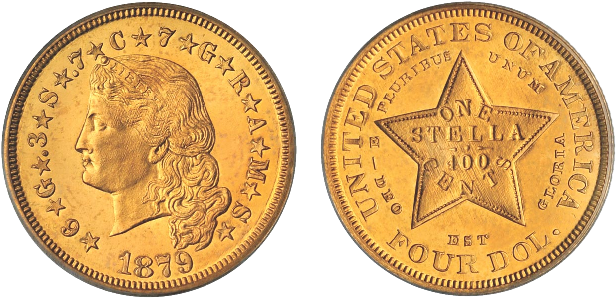 1879 Flowing Hair Stella - 4 Dollar Us Coin (1280x625), Png Download