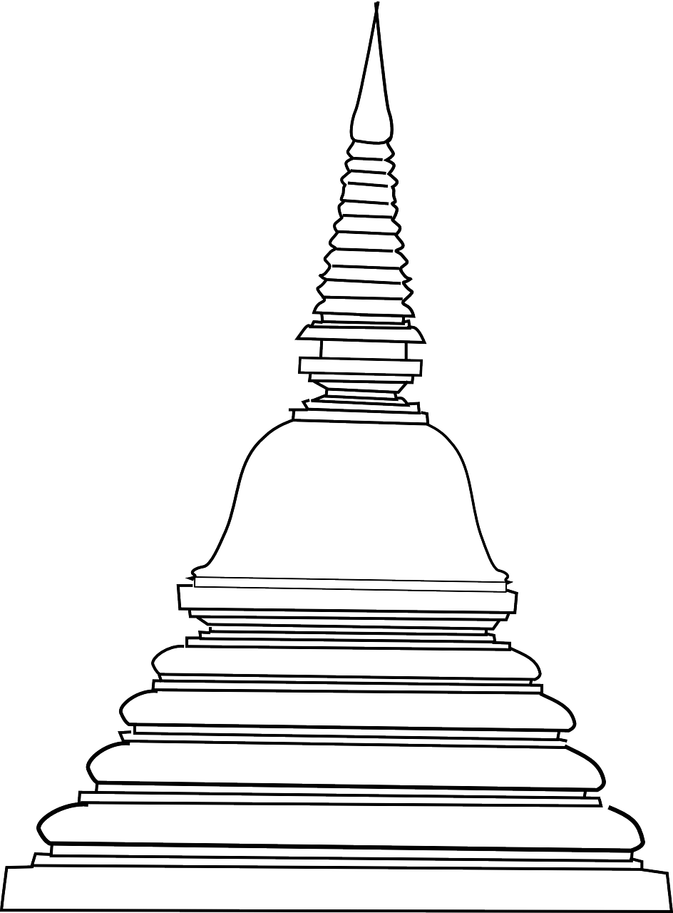 Pagoda Buddha Buddhist - Buddhist Temple Clipart Black And White (944x1280), Png Download