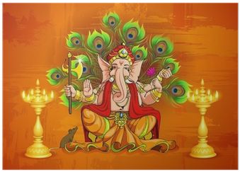 Vector Illustration Of Lord Ganesha With Diya Poster - Ganpati Bappa Morya Wishes (400x400), Png Download