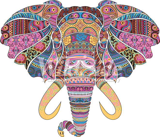 Mosaic Elephant (675x675), Png Download