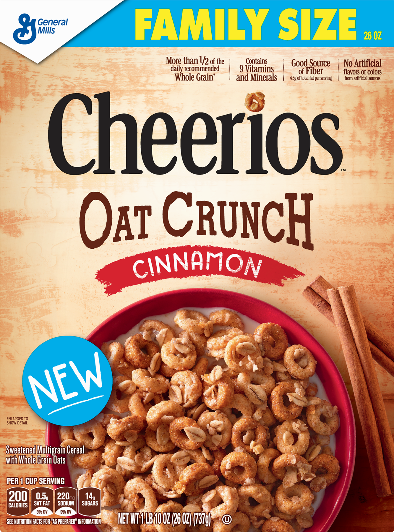 Pack Cheerios Oat Crunch Cinnamon Family Size Cereal - Cheerios Oat Crunch (1800x1800), Png Download