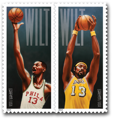 Http - //uspsstamps - Com/stamps/wilt Chamberlain - - Wilt Chamberlain Lakers (380x397), Png Download