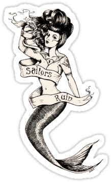Sailors Ruin, Vintage Mermaid Tattoo Style Stickers - Old School Tattoo Mermaid (375x360), Png Download