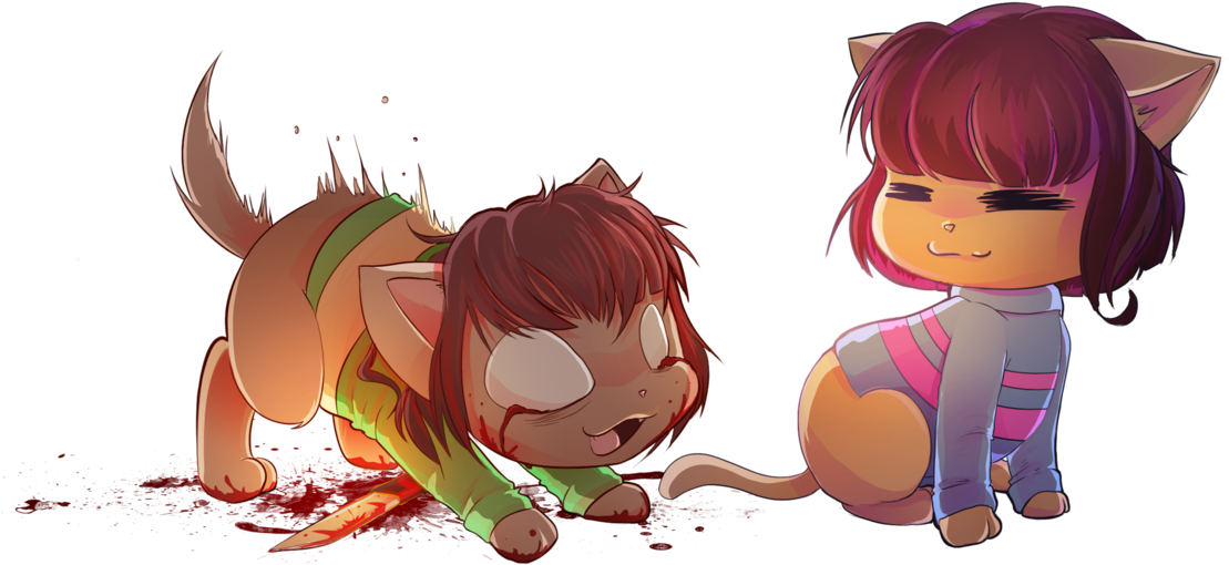 Chara And Frisk Cat Version By Ckibe On Deviantart - Chara And Frisk Cats (1191x670), Png Download