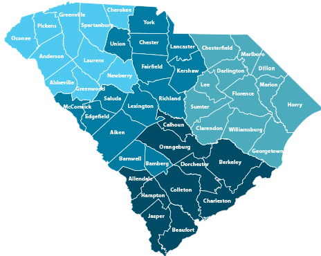 Map Of South Carolina With Counties - Formal Region In South Carolina (464x370), Png Download