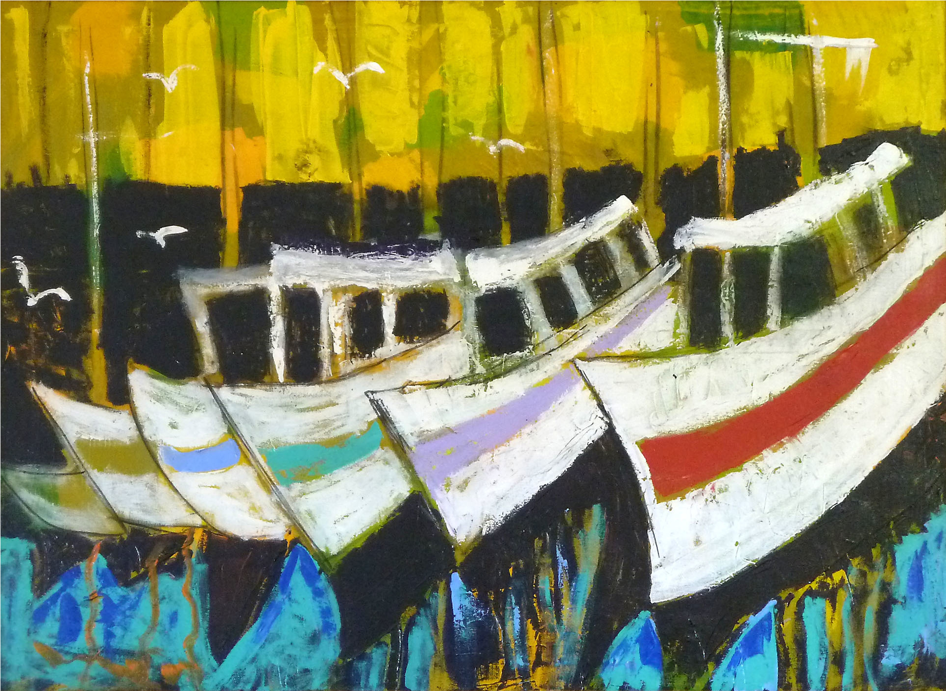 Original Acrylic Painting On Canvas "boats" By Peter - Painting (1930x1930), Png Download