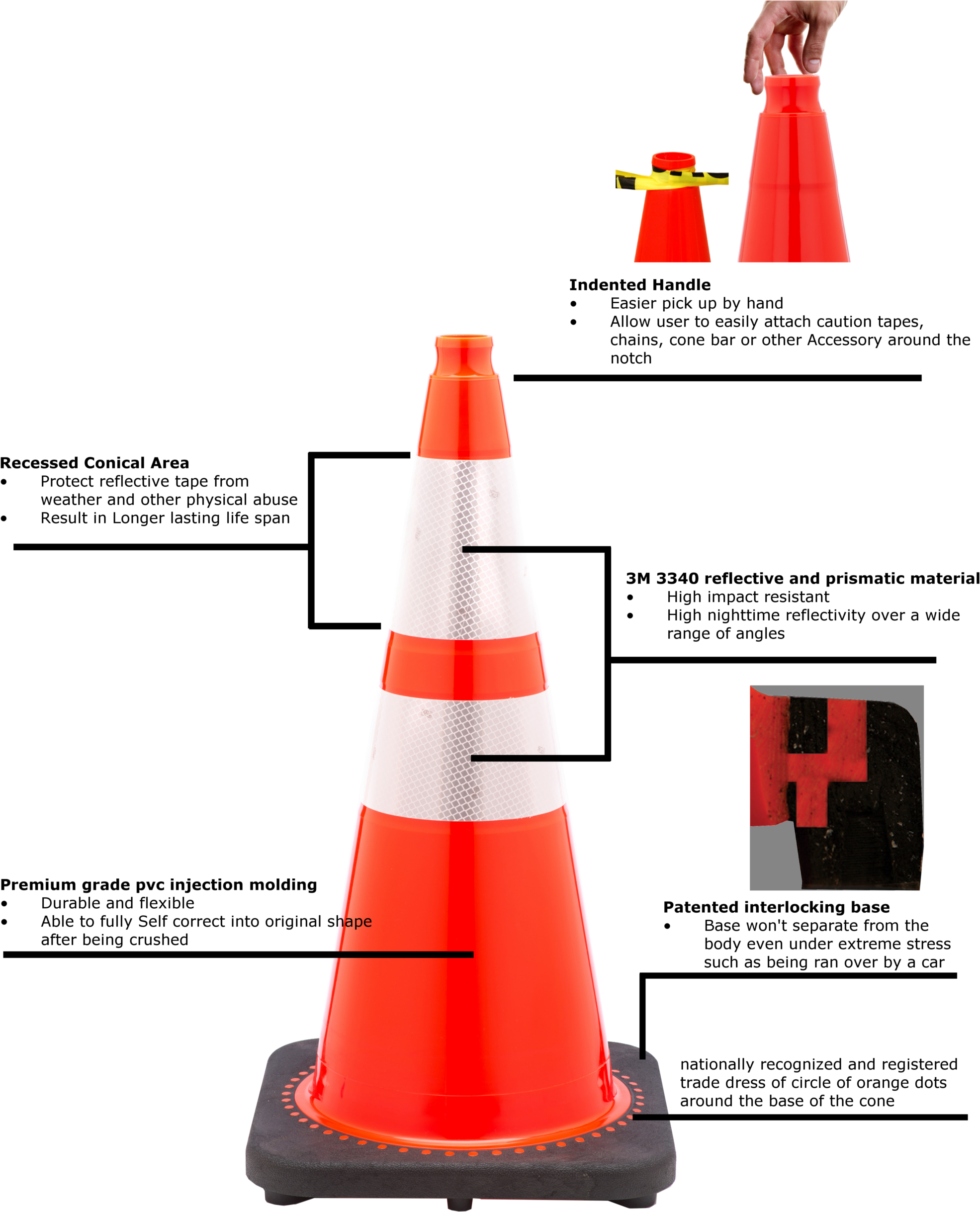 36″ Traffic Cone With 3m Reflective Collar-fl Dot Approved - Jbc 28 Cone (2000x2486), Png Download