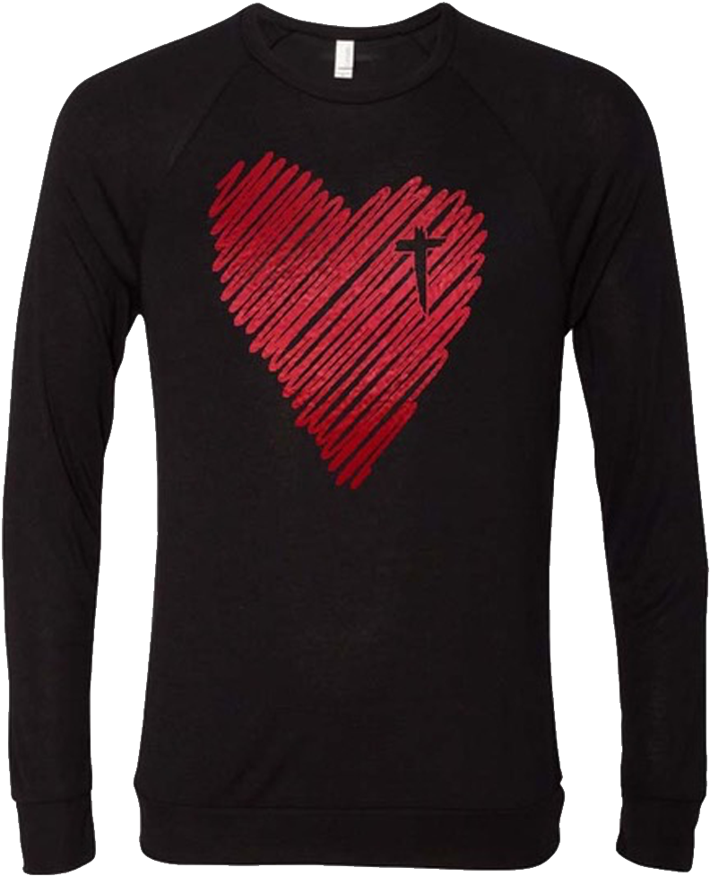 Scribble Heart Long Sleeve Tee - Bella + Canvas Unisex Lightweight Sweater, Black (2100x1500), Png Download