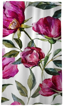 Watercolor Floral Pattern Blackout Window Curtain • - Cavalcanti Italy Leather Floral Wristlet Cosmetic Makeup (400x400), Png Download
