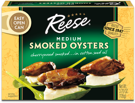 Reese Colossal Smoked Oysters - 3.7 Oz Can (500x386), Png Download