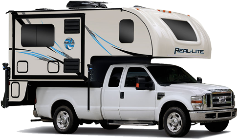 Camper Trailers - Truck With A Camper (500x300), Png Download