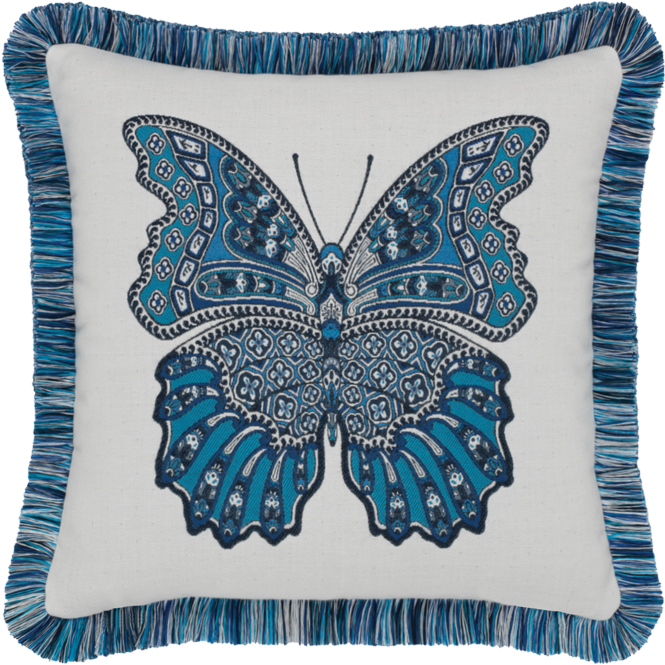 Elaine Smith Mariposa Azure Fringed Pillow (800x800), Png Download