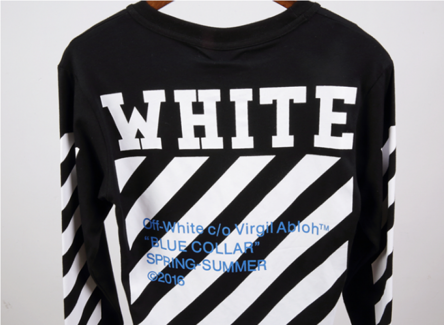 Graphic Black And White Sleeve Stripe Long Tee Black - Off White Long Sleeve Black (900x900), Png Download