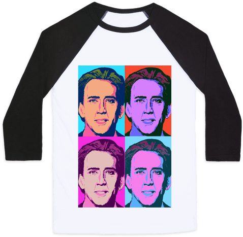 Nicholas Cage Pop Art Parody Baseball Tee - Spoopy And Creppy Shirts (484x484), Png Download