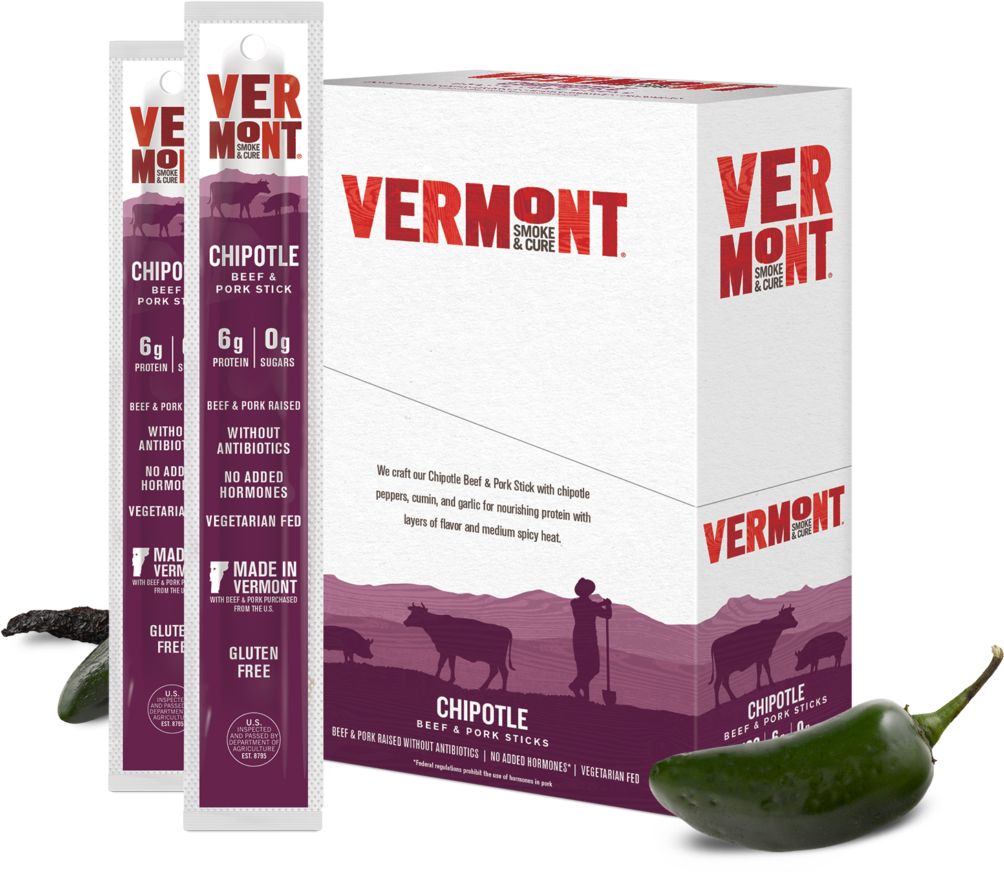Chipotle Beef & Pork Sticks - Vermont Meat Sticks (1750x1750), Png Download