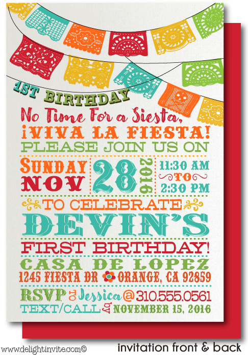 Mexican Fiesta 1st Birthday Invitations - Victory Lap (497x708), Png Download