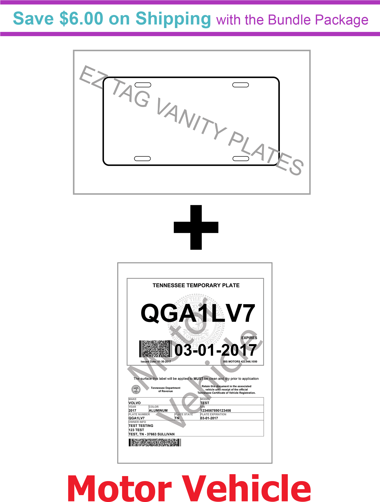 Ez Tag Motor Vehicle Paper And Vanity Plates (1600x2200), Png Download