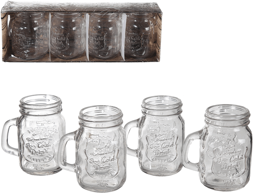 Set Of 4 Vintage Mason Jar Shot Glasses (945x709), Png Download
