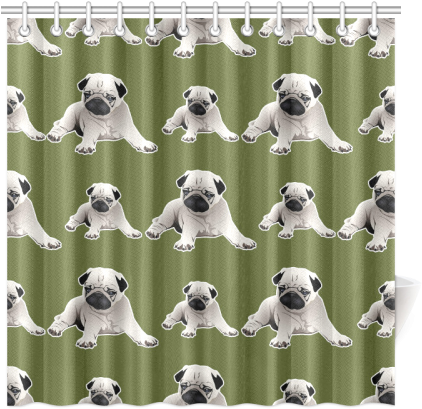 Fawn Pugs On Green Background Shower Curtain - Pug (500x500), Png Download