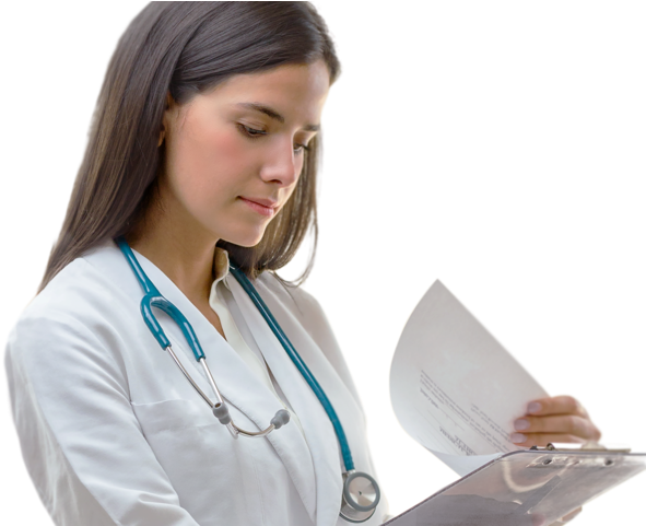 Doctor Png - Female Doctor Looking At Clipboard (640x480), Png Download