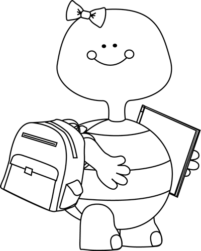 Turtle Clipart School - Cute School Clipart Black And White (400x500), Png Download