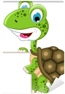 Cute Turtle Cartoon With Blank Sign Wall Mural • Pixers® - Turtle (400x400), Png Download