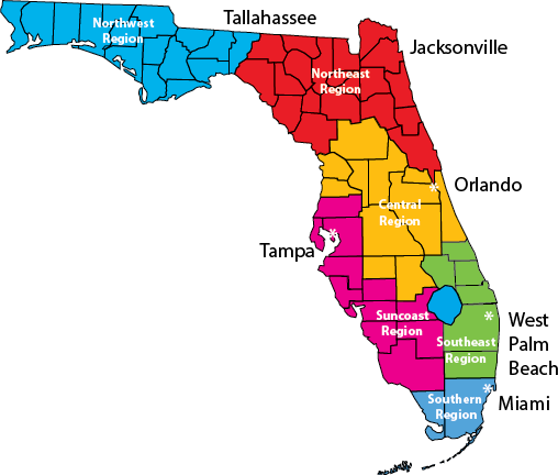 Apd Regional Map - Six Regions Of Florida (508x432), Png Download