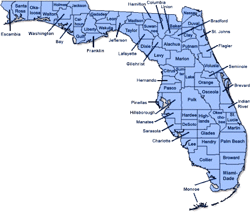 State Of Florida County Map - State Of Florida By Counties (500x428), Png Download
