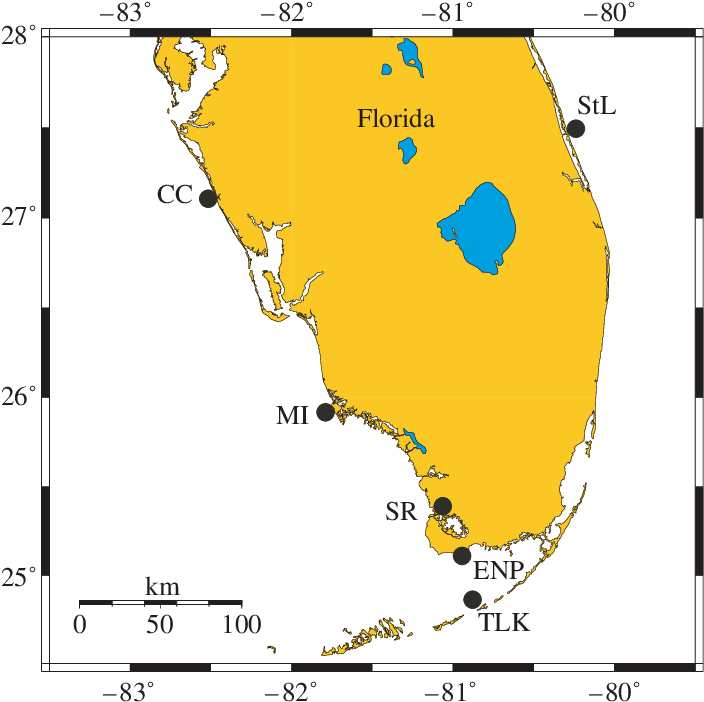 Map Of Collection Locales In Southern Florida - Florida (703x709), Png Download