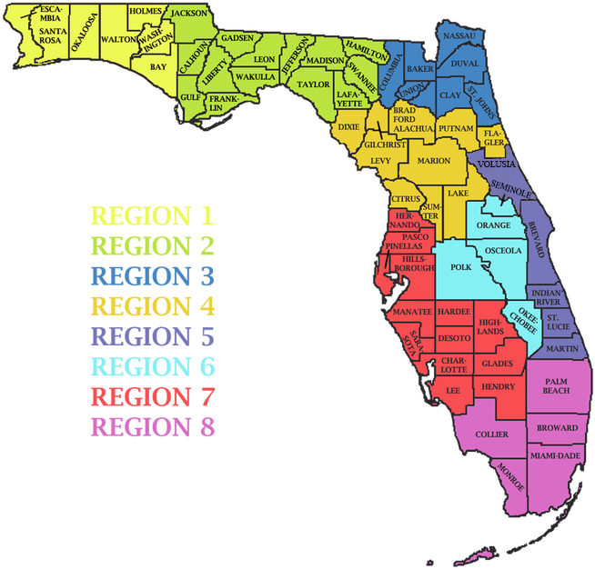 Florida Map Regions - Florida Region Map (664x633), Png Download