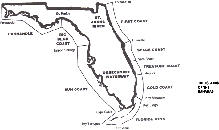 Florida Map With Coast Dessignations1 - Florida Icw (731x442), Png Download