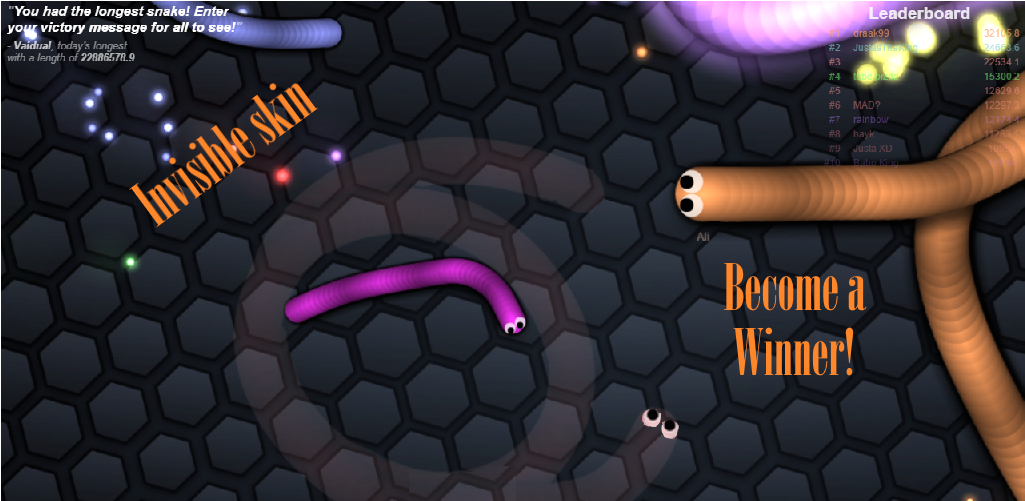 Invisible Skin For Slither - Slither.io (1280x800), Png Download