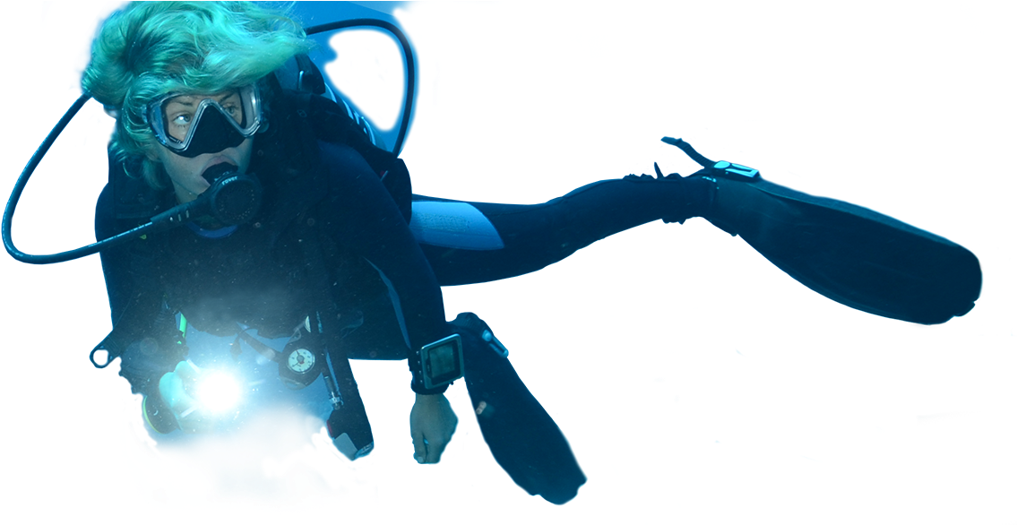A Guy With Snowboard - Scuba Diving (2464x678), Png Download